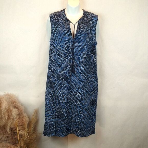 ZOZO boho Blue tribal Print  Sleeveless Midi tunic dress Sz L - Picture 1 of 11